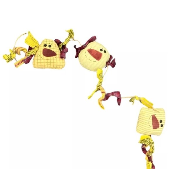 Smiling Faces Handcrafted Whimsical Fabric String Garland Rustic Seasonal Holida - Picture 2 of 4